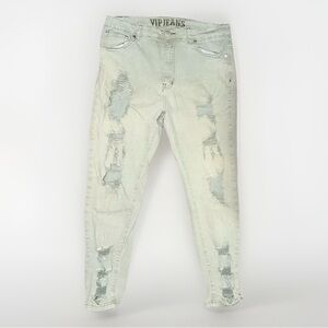 VIP Distressed Ripped Slim Fit Jeans Size 13 Light Wash